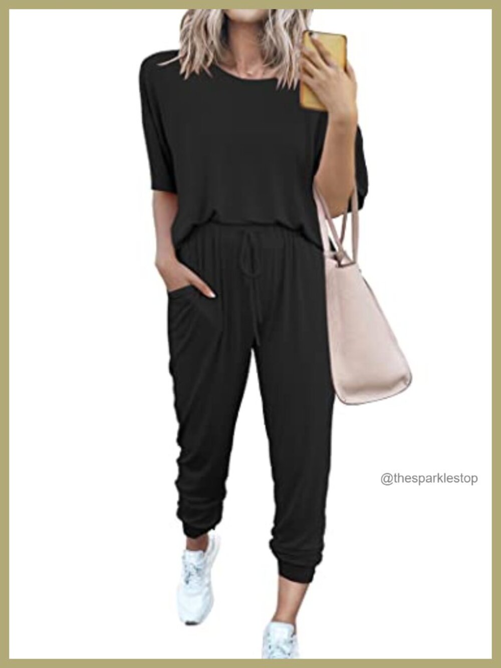 Women's 2 Piece Lounge Set Short Sleeve Pullover & Drawstring Pants